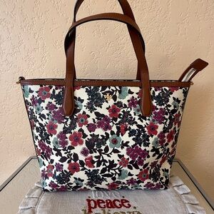 Tory Burch Floral Tote with Brown Handles